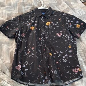 Apt. 9 Men's Black and Orange Floral Button Down Shirt
